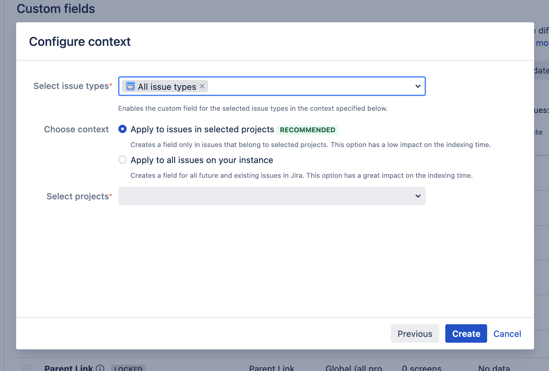 Setting the scope of the custom field